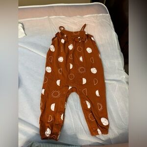 Rust Orange Baby Romper with Sun and Moon Print